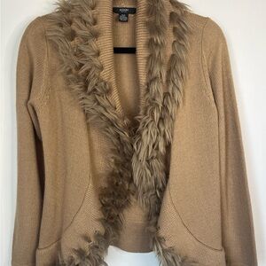 Alfani Camel Faux Fur Cardigan